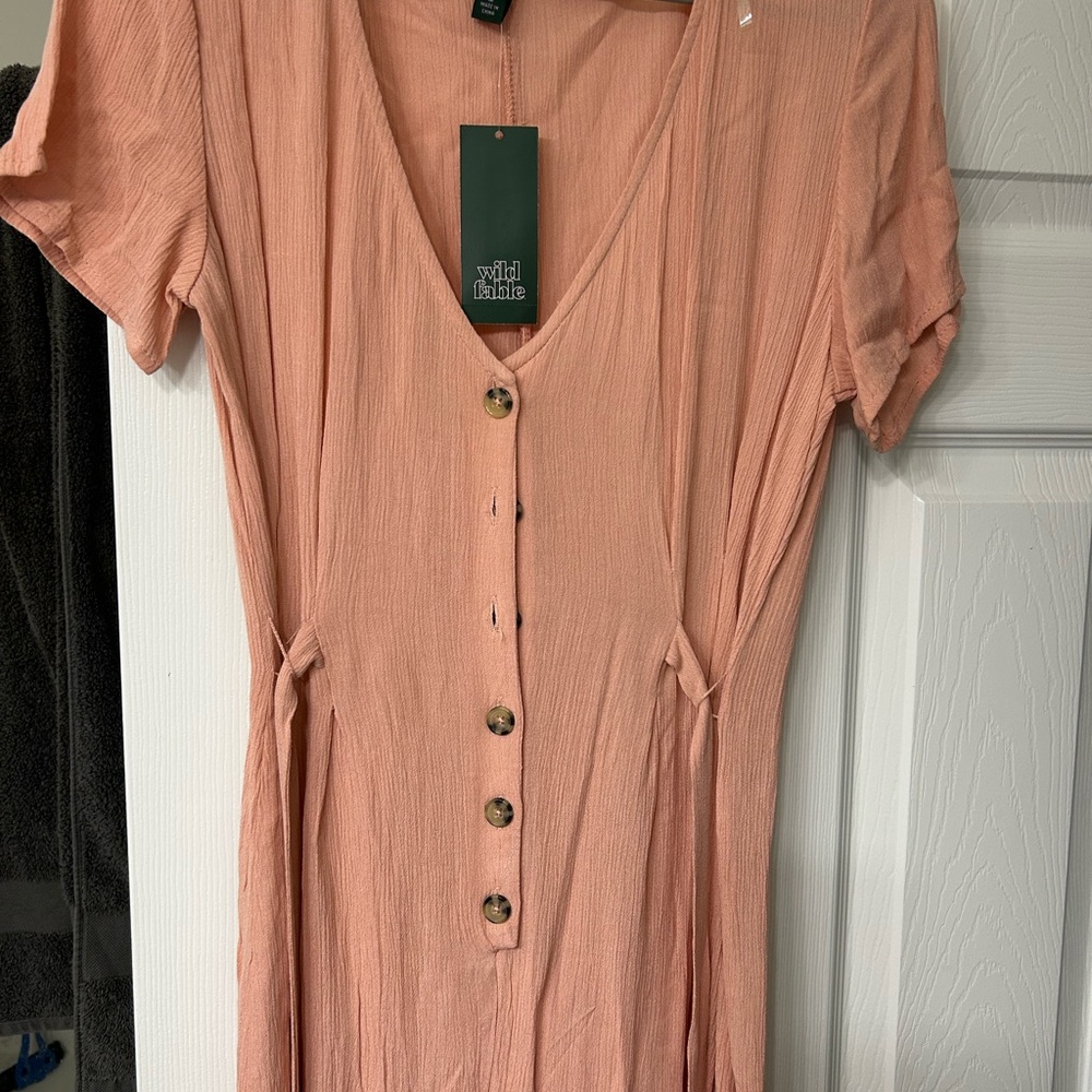 Light Coral Button-Front Romper - Picture 4 of 4